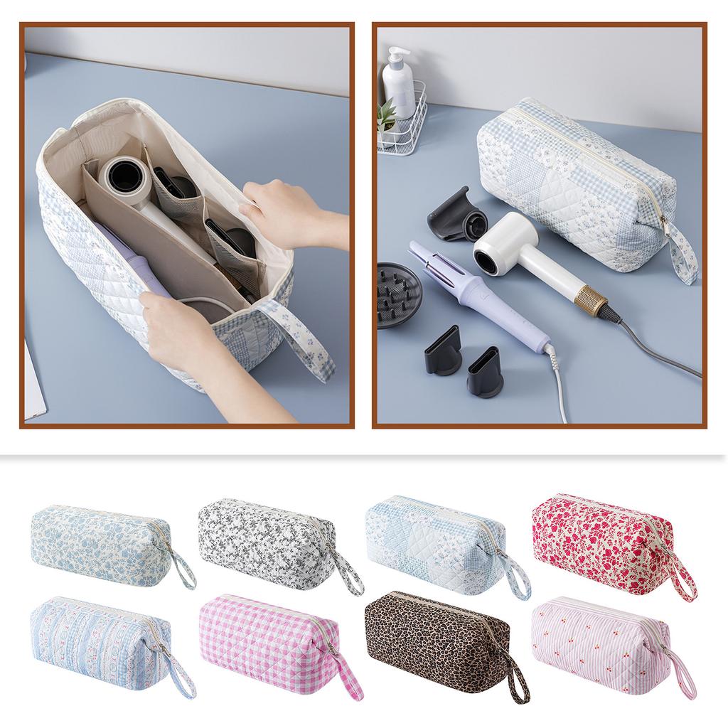 Quilted Travel Case with Handle & Zipper Travel Organizer Large Capacity for Airwrap Hair Dryer Shark Flexstyle