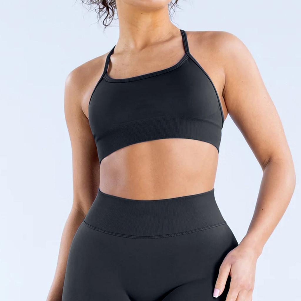 Seamless Matte Nylon Yoga Bra With Cross Back Design For Fitness And Workout