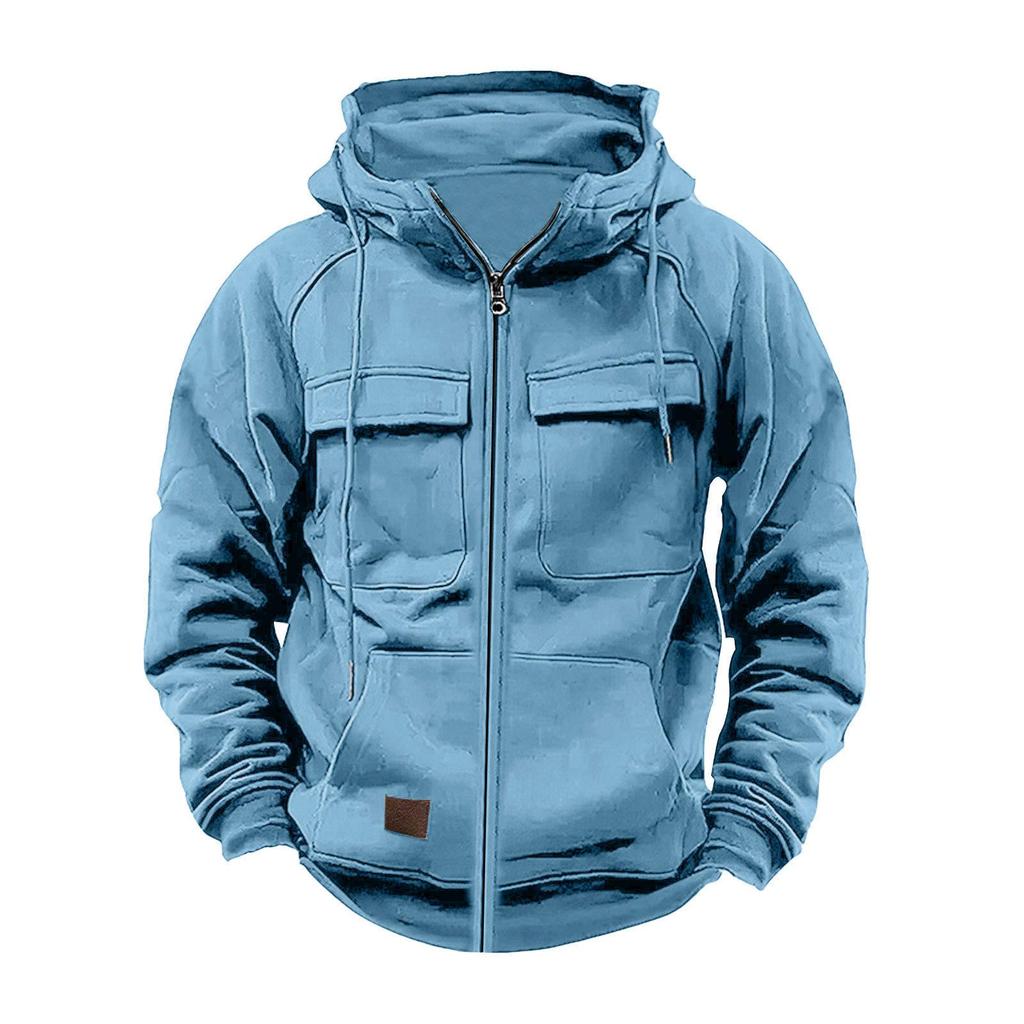 Men's Retro Leather Patch Hooded Sweatshirt - Solid Color, Cross-Border, Autumn/Winter Collection