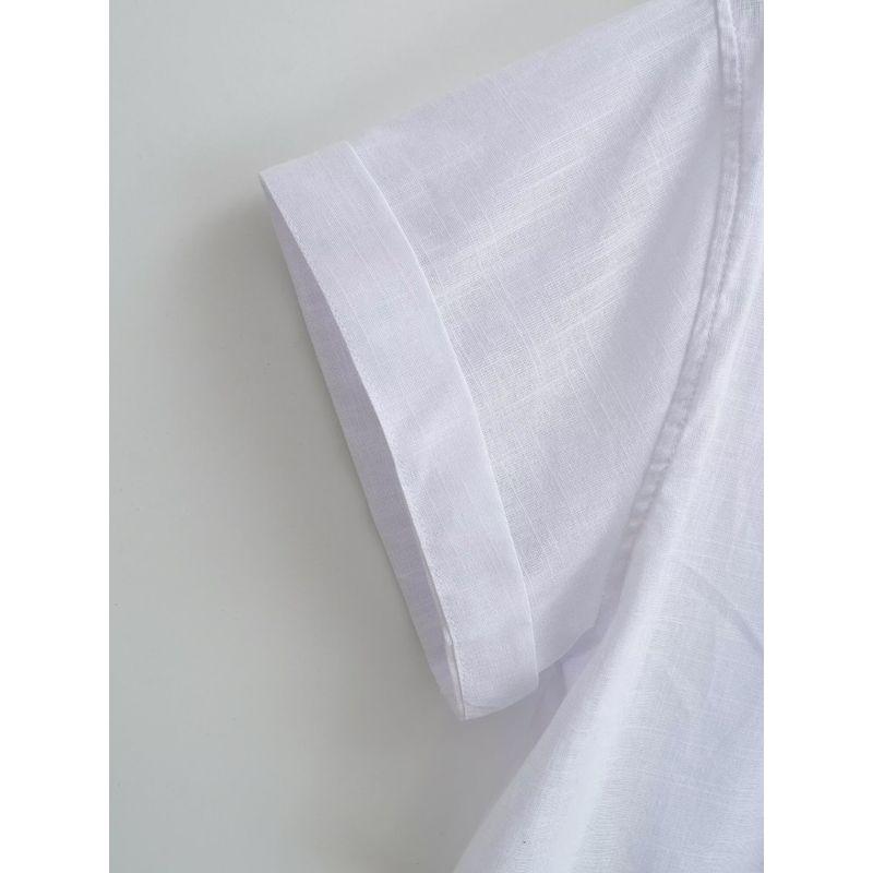 Kaslead New Arrival Women's Clothing Fashion Style Fashion All-Match Casual Linen Belt Two-Color Short Sleeve Shirt