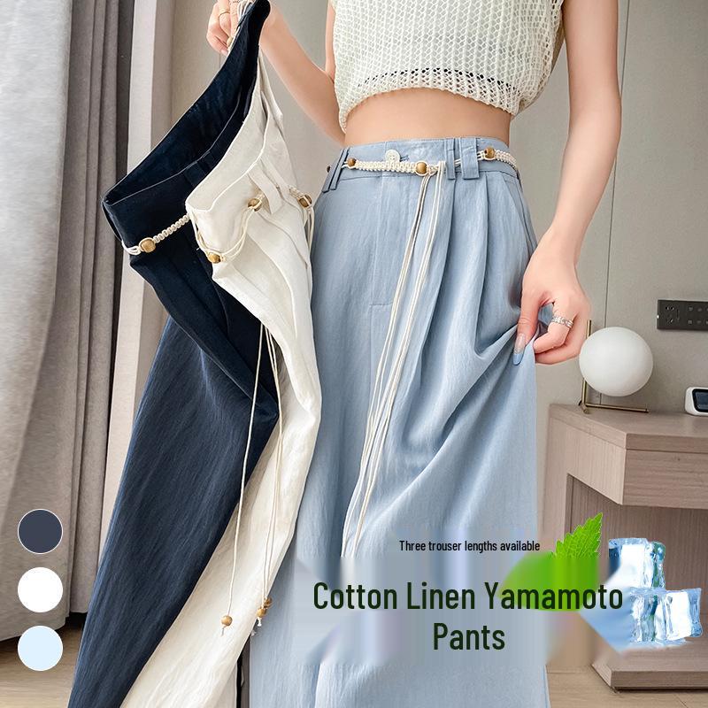 Summer 2026 Ice Silk Cotton-Linen Wide-Leg Sun Protection Pants - Women's Casual Thin Yamamoto Style