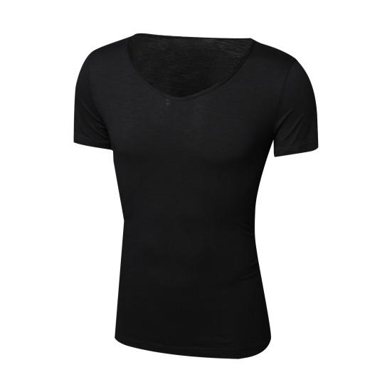 Men T-shirt Large V Neck Thin Solid Color Slim Fit Soft Short Sleeves Mid