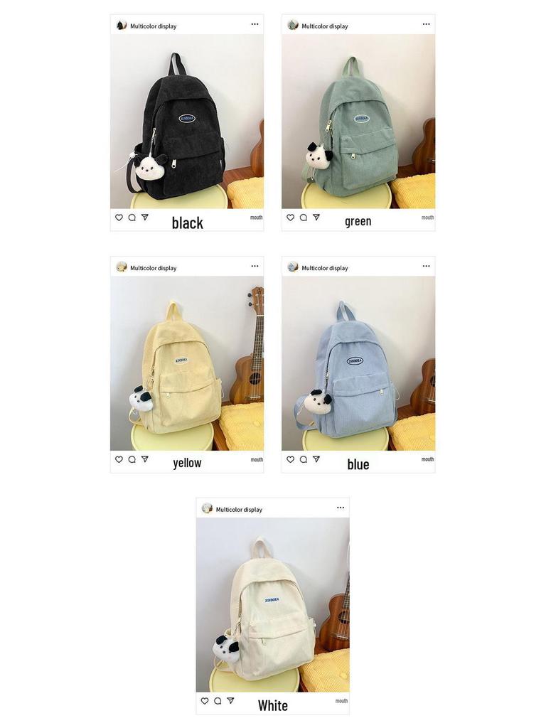 Minimalist Corduroy Backpack - Cute Japanese & Korean Style for Girls