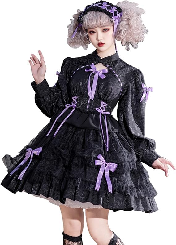 JIURUN Cosplay One-Piece Lolita Gothic Lolita Costume, Anime Lolita Cosplay, Plus Size Mori Girl Sweet Lolita Gothic Dress, Cross-Dressing Clothes, Ma