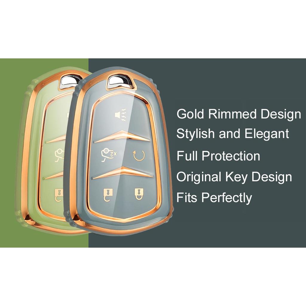 Für Cadillac Escalade Schlüsselanhänger-Abdeckung, für Cadillac ATS CTS CT6 STS SRX XT5 Schlüsselanhänger-Hülle, Premium-Soft-TPU, vollständiger Schutz, Smart-Schlüsselhalter