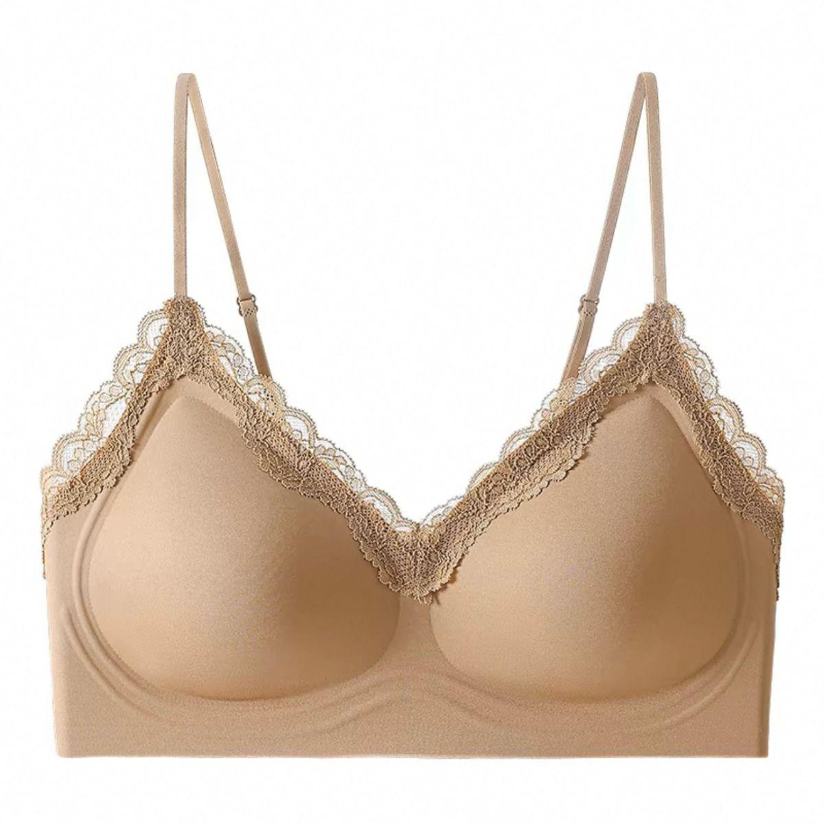 

Seamless Women s Thin Small Bust Push-Up Lifting Camisole Style Thin Strap Bra 38/85 бежевий