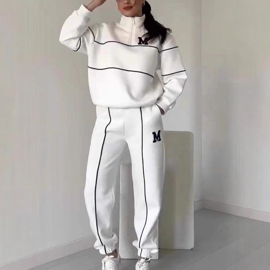 2024 Women's Trendy Letter Heat Transfer Sweatshirt & Long Pants Casual Sports Set