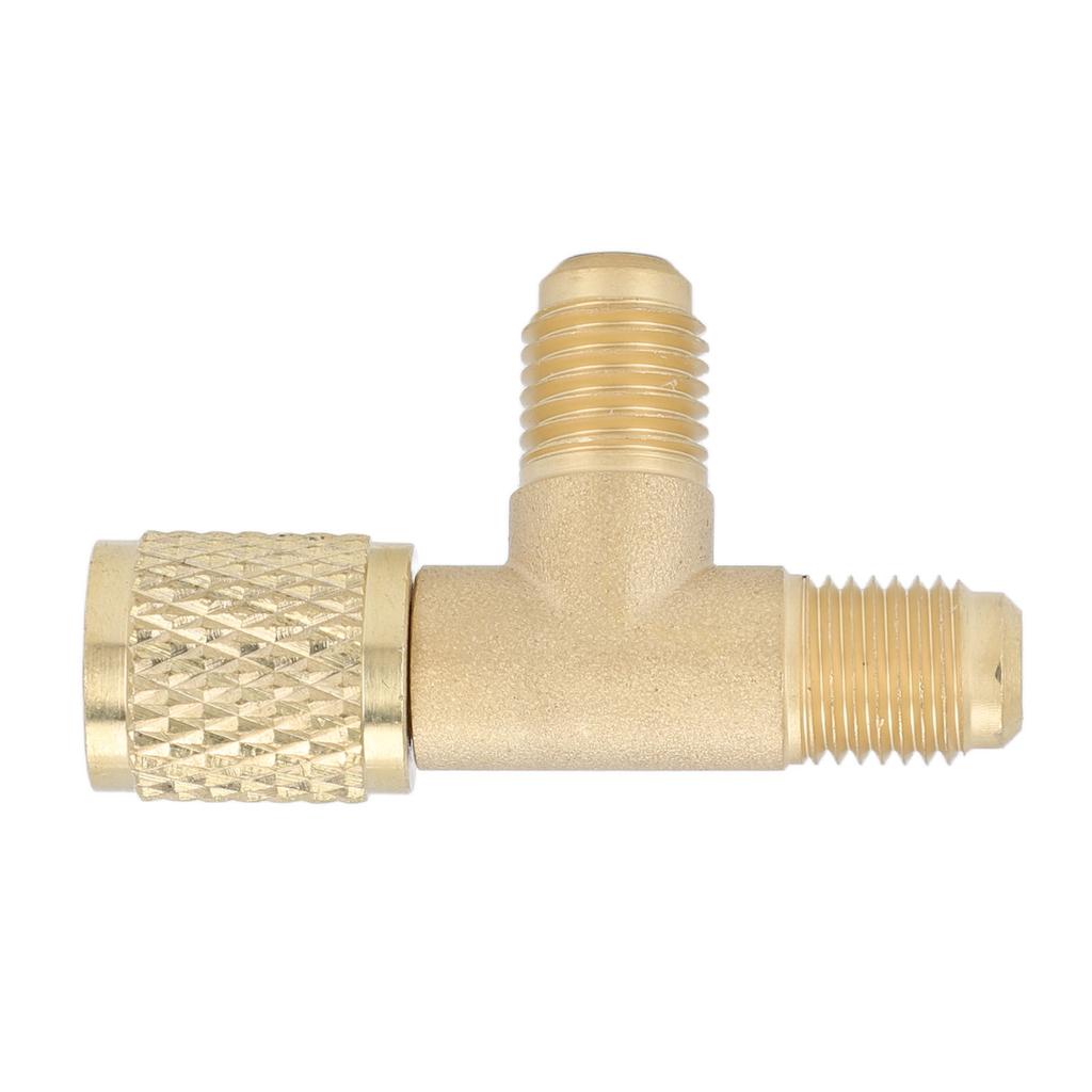 Schnellkupplungs-T-Adapter mit Ventileinsatz aus Messing, 1/4 Zoll SAE, robuste Struktur für R22, R12, R134