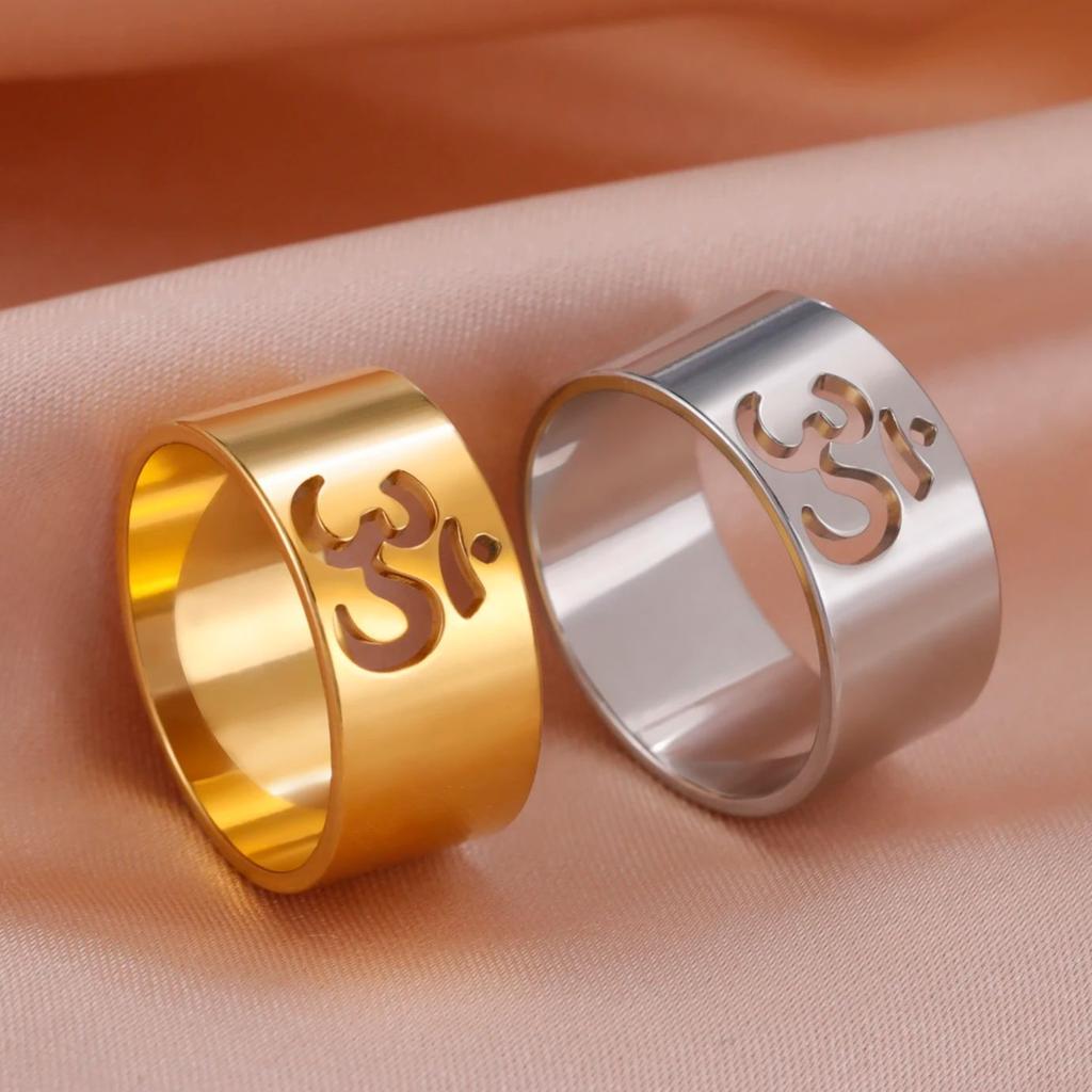 LIKGREAT Chakra OM Ring for Women Men Stainless Steel Gold Color AUM Yoga Meditation Spiritual Religious Amulet Jewelry Gifts