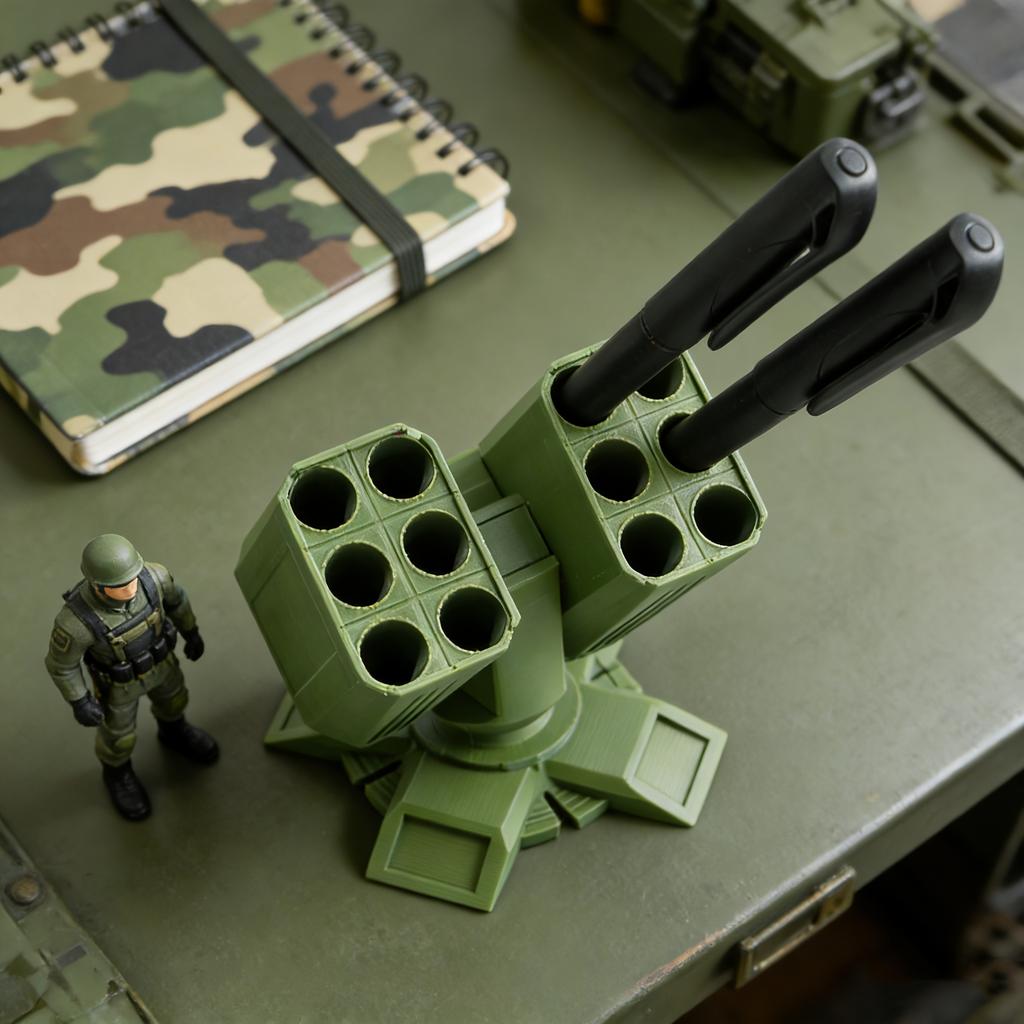 3D Tištěný Držák na Tužky ve Tvaru Rakety Kreativní Stojan na Tužky ve Tvaru Protiletadlové Rakety Stolní Organizér Dekorace Domácí Kanceláře