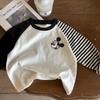 Kids Cotton Embroidered Raglan Stripe T Shirt Boys Girls Korean Casual Base Layer Top