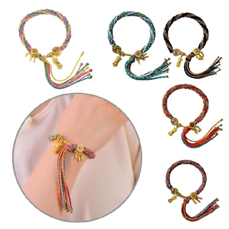 Vibranting Tibetan Handmade Woven Bracelet with Symbolic Patterns Portable Accessory for Festive and Spiritual Event