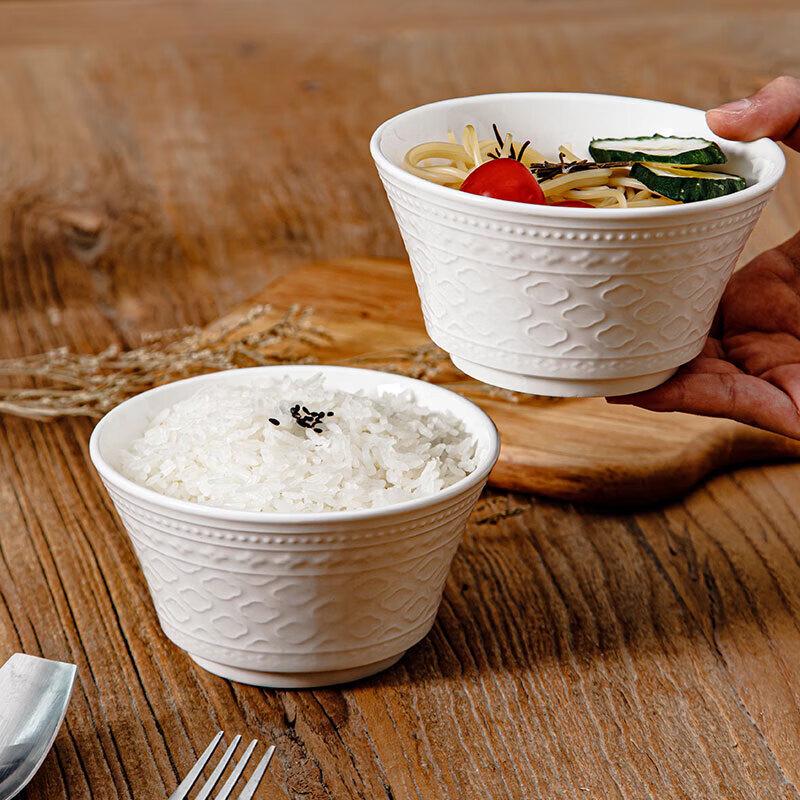 ZISIZ French Embossed Elegant White Ceramic Bowl Set