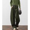 Pantaloni de damă retro stil Hong Kong, din catifea reiată verde, cu picior larg și căptușeală fleece