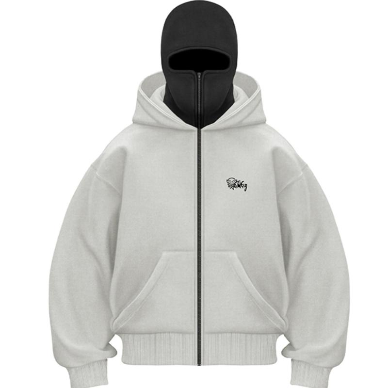 Y2k Vintage Winter Streetwear Couple Tops Balaclava Integrated Hoodie Men Soild Color Ninja Pullover Hip Hop Splicing Sweatshirt