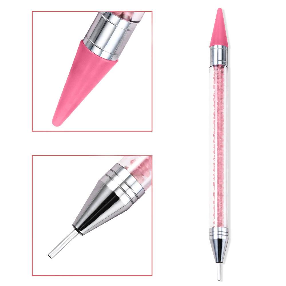 

1Pc Dual-ended Rhinestone Gems Picker Dotting Pen Wax Pencil Acrylic Handle Crystal Studs Picker Manicure Nail Art DIY Tools розовый