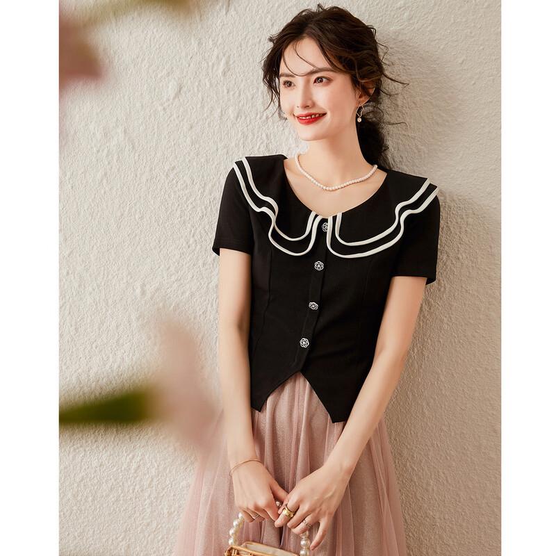 Bailuyu Sweet Peter Pan Collar Short Sleeve T-Shirt