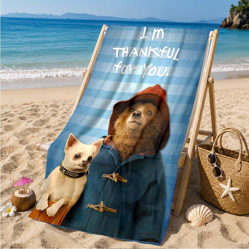Red Hat Bear In The City Beach Towel Microfiber Beach Towel, Lightweight and Quick-Dry, for Summer Travel, Swimming Pool Fan Birthday Gift