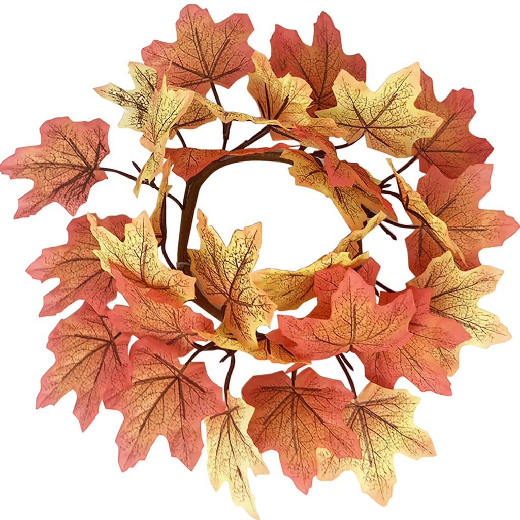 Artificial Maple Leaves Wreath With Berries Sunflowers Candle Rings For Farmhouse Fall Thanksgiving Wedding Centerpiece Table Door Decor