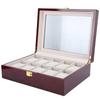 Elegante Holz-Uhrenbox 10 Fächer Rote Schmuckschatulle Luxuriöse Glänzende Vitrine Zuhause