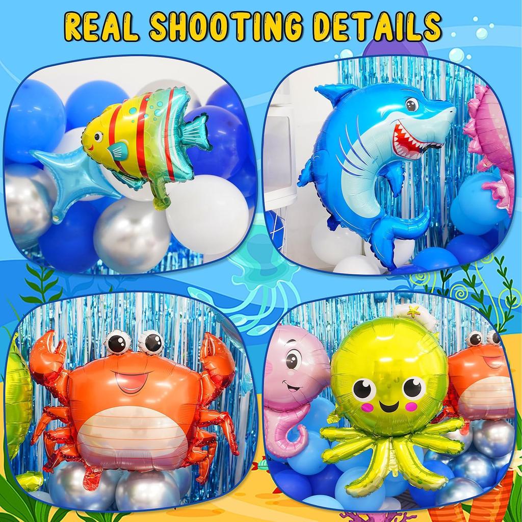 Shark Ocean Theme Foil Balloon Set Kids Birthday Party Decor Kit