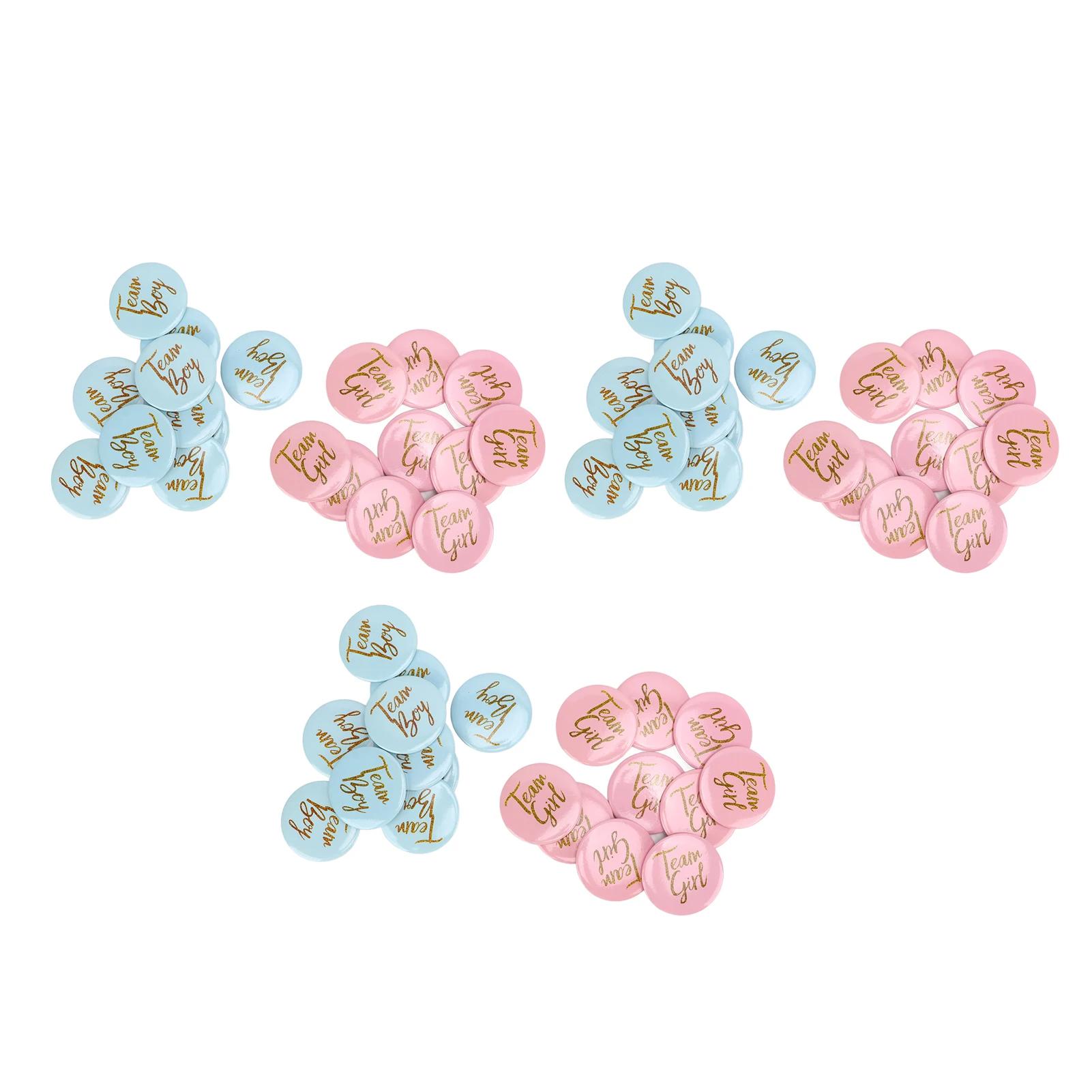 3packs Gender Reveal Button Pin Metal Material Blue Pink English Pattern Attractive Decorative Party Gender Reveal Badge 60pcs