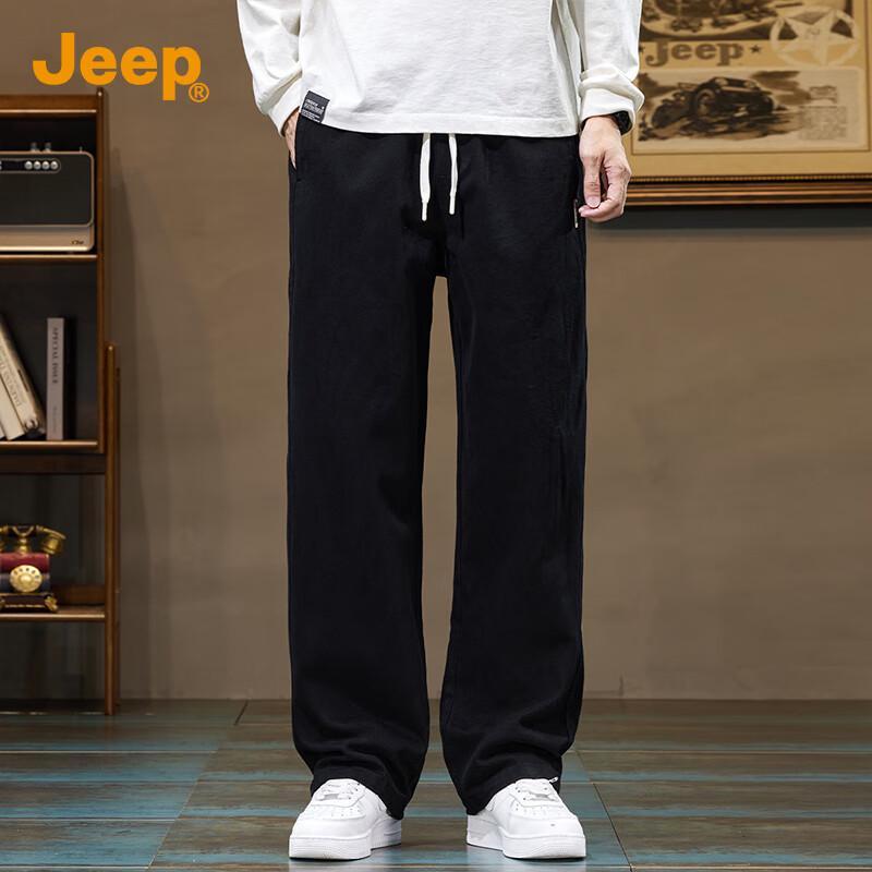 Jeep Men's Pure Cotton Loose Fit Straight Leg Casual Pants