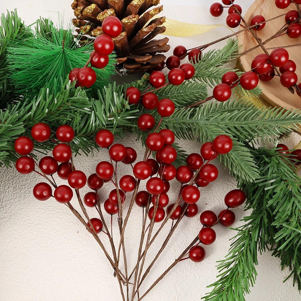 20/1Pcs Artificial Christmas Berry Fake Red Berries Stems DIY Xmas Tree Ornament For Home Xmas Navidad New Year Decoration Gifts