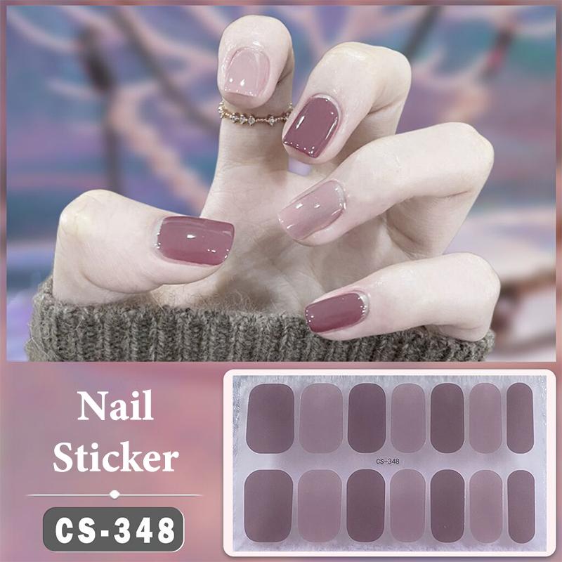 No Baking Lamp Waterproof Nail Wraps Full Cover Nail Stickers Solid Color 14 Nails/Set Multi Color Nail Art Look Patch Firm