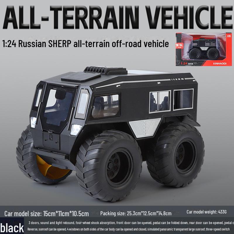 

Модель вездеходного легкосплавного грузовика SHERP в масштабе 1/24 с большими колесами для коллекционирования по бездорожью. чёрный
