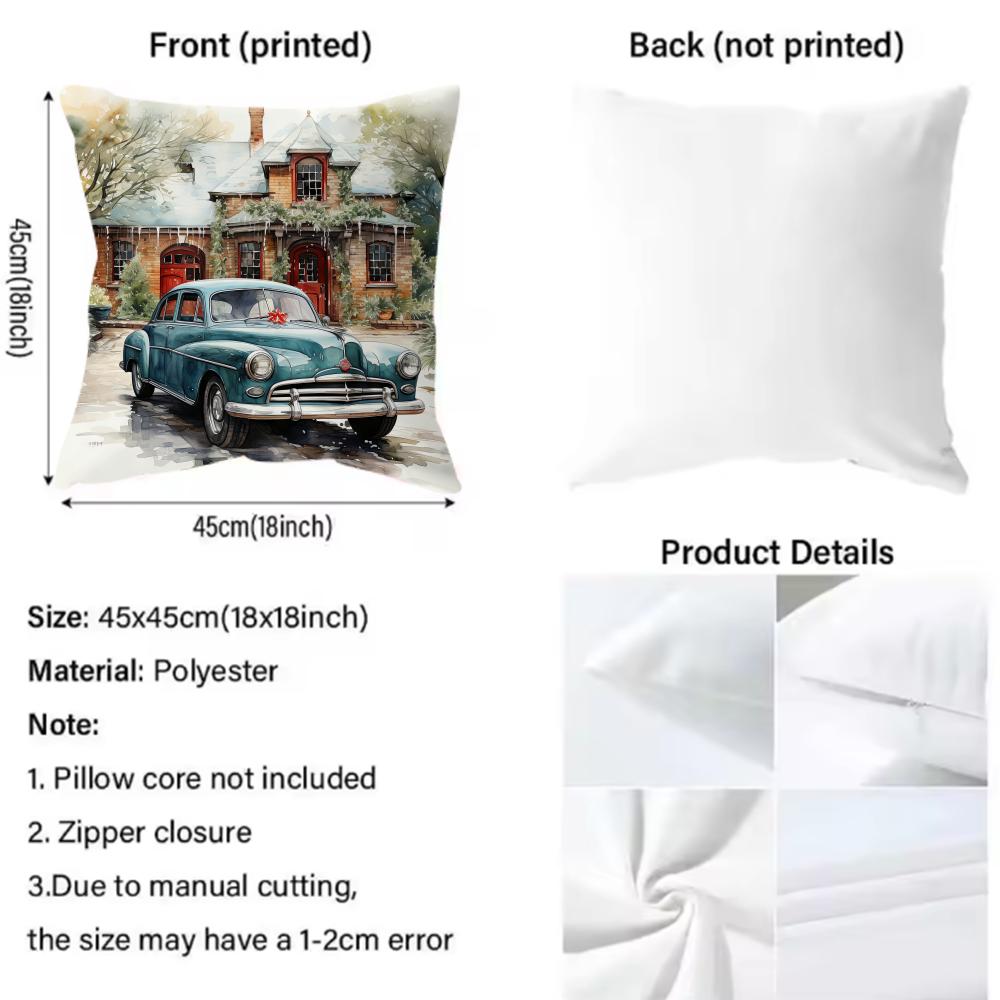 Watercolor Vintage Car Cushion Cover Soft Decorative Pillow Case Suitable For Bedroom Sofa Car Travel Use