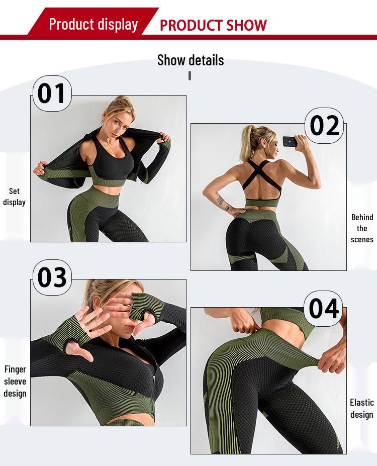 Seamless Yoga Set: Shockproof Sports Bra, Zipper Top, Quick-Dry High-Waist Hip-Lifting Pants