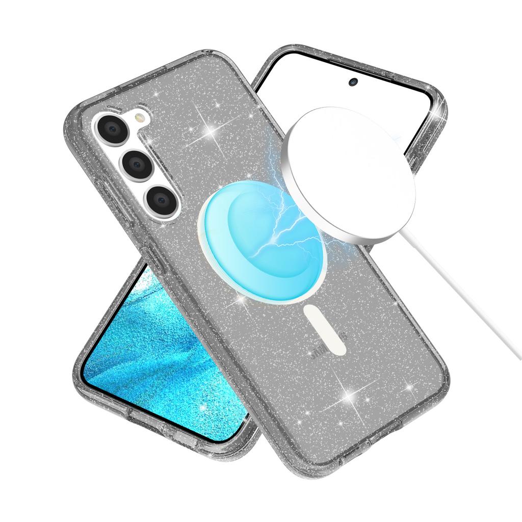 For Samsung Galaxy S24 Case Magnetic Glitter PC+TPU Phone Cover Compatible with MagSafe
