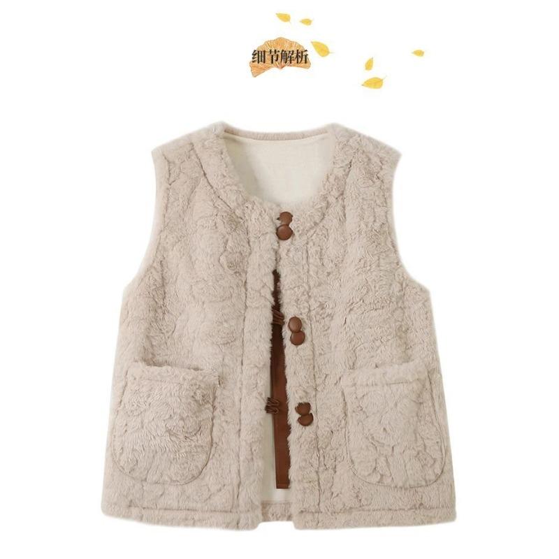 Podzimní a zimní vesta pro ženy Imitace jehněčí vlny Zesílená Teplá Retro Literární styl Módní a Všestranná Plyšová