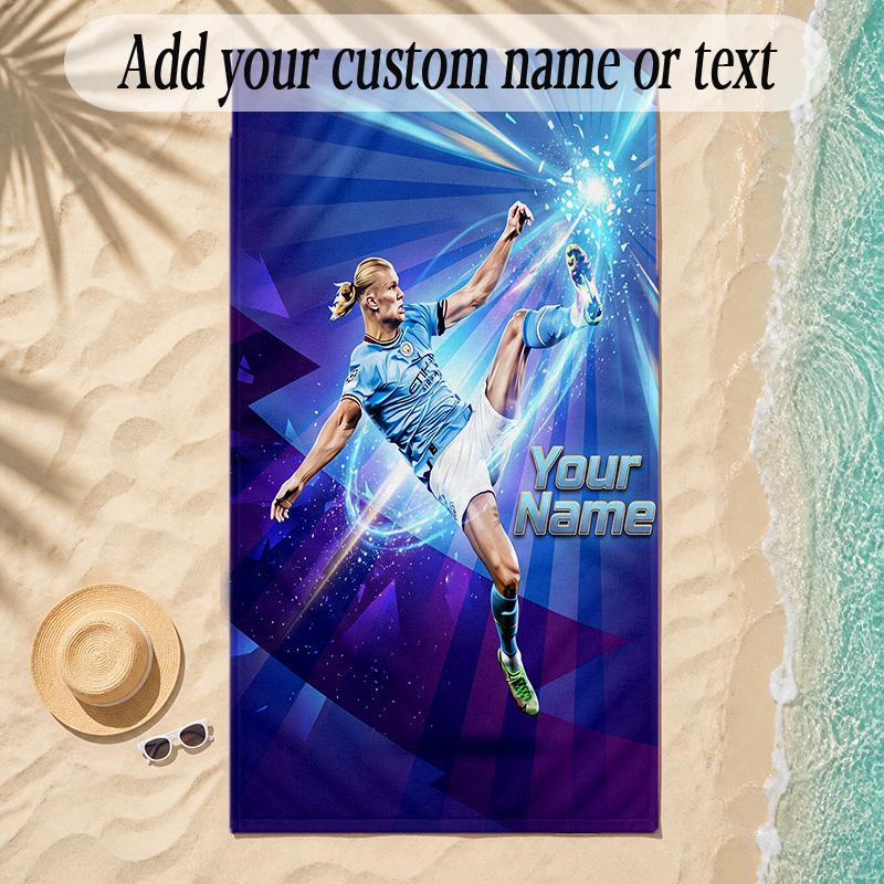 Beach TowelErling Haaland Custom Name Text Personalized Soft Towel for Beach Pool Indoor Home Decor Gift