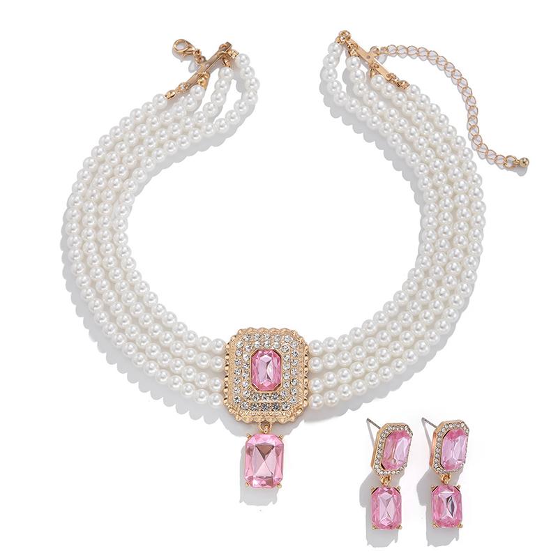 1Set Luxus Mehrschichtige Imitationsperlenkette Ohrringe Für Frauen Mädchen Temperament Schmuck Braut Strass Hochzeitsschmuck