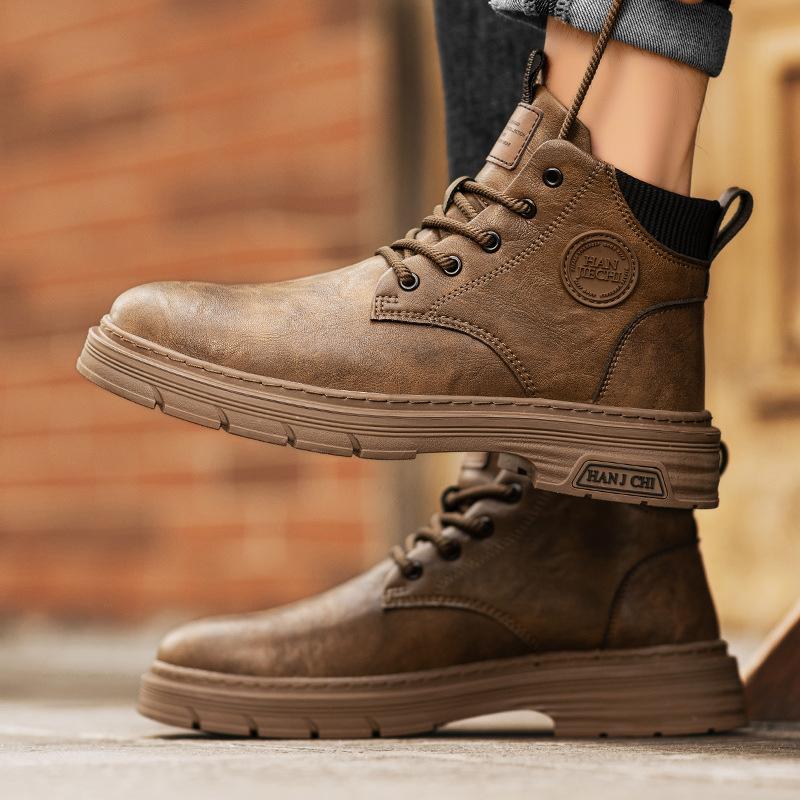 Martin Boots Men's Autumn and Winter 2024 New Men's Retro British Style Casual Heightening Thick-soled Tooling Non-slip Leather Boots