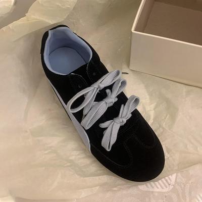 Cowhide Version~ Niche New Korean Version of Round Head Bow Decoration Comfortable One-pedal Sports Shoes Women's Platform Single Shoes
