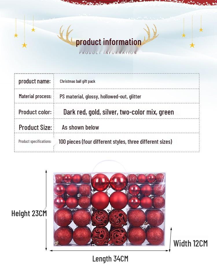 100-teilige farbige hohle Weihnachtsbaumkugeln (3-6 cm)