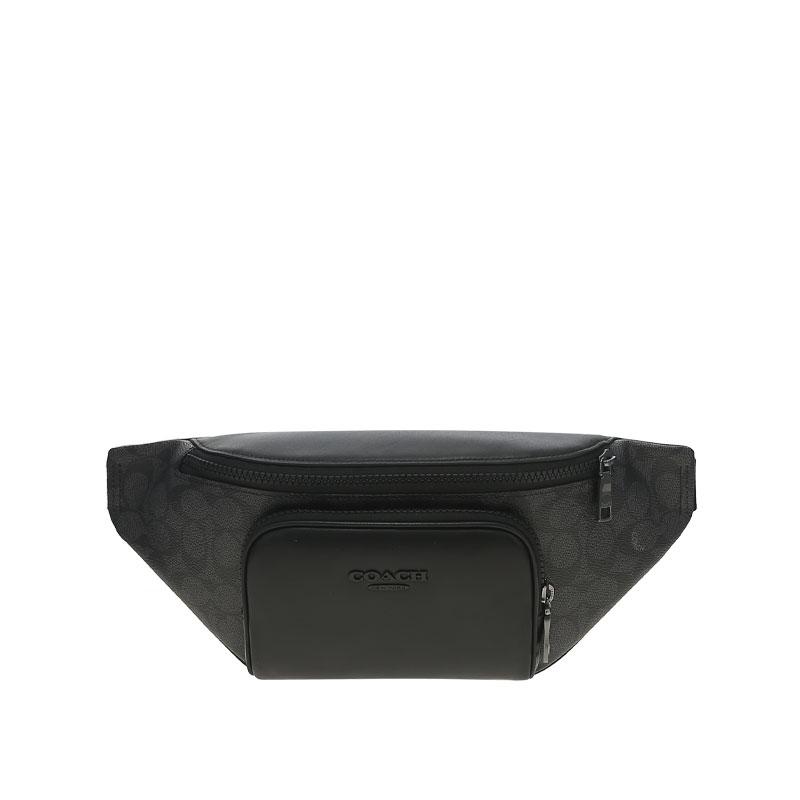 Coach Racer 34 Logo Print Calfskin Waist Bag Large Men waist bag Black CBF77-QBMI5 Basic Set (Bag+Dust Bag)