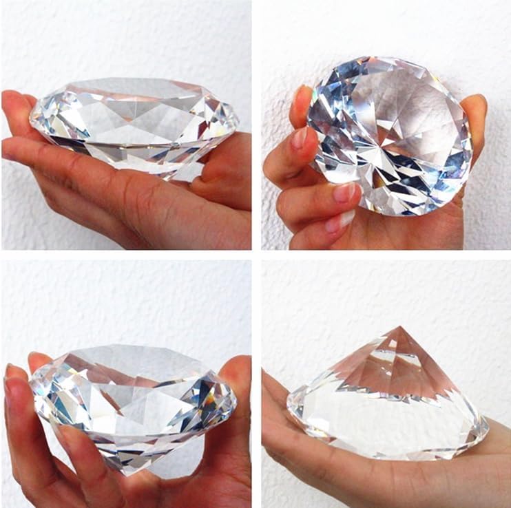 Transparent Diamond Crystal 100mm and 9K Anniversary Paperweight, 80mm, Gold, Clear, Ornament, Gift, (100mm)