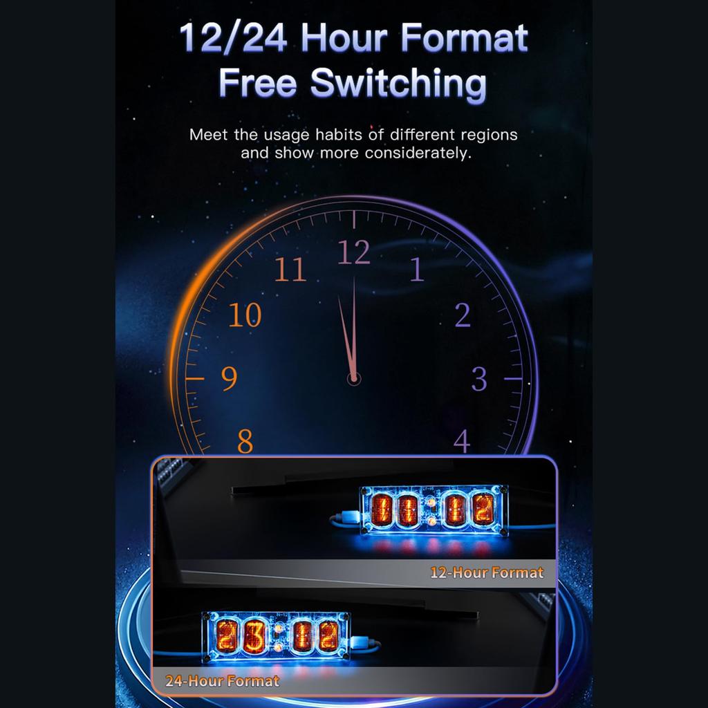 Luocute Nixie Tube IN12 Digital Desk Clock with 10 RGB Lighting Modes and Power Outage Power Supply for Home and Office Decoration Clock, Memory,