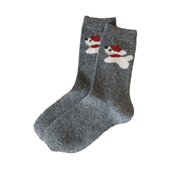 1/5 Pairs Student Socks Cartoon Puppy Design Thickened Fleece Lining Socks Winter Warmth Stretch Fit Socks