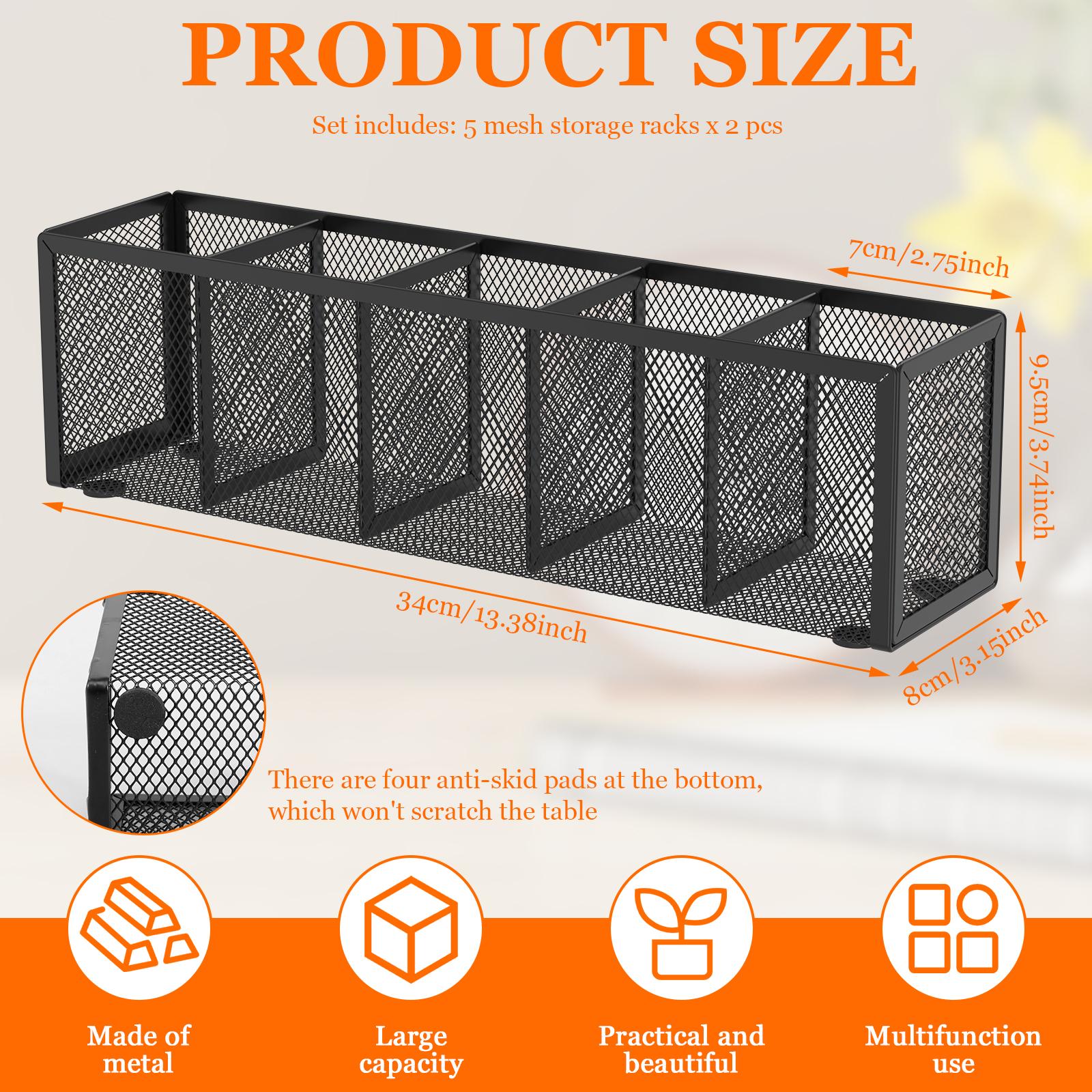 

2 Pcs Mesh Pen Pencil Holder Metal Pencil Organizer with 5 Compartments Large Capacity Desk Organizer Cosmetics Storage Rack