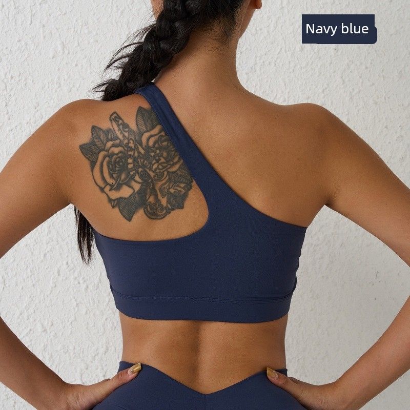 Nude Feel Sports Underwear One Shoulder Yoga Bra Removable Sports Beauty Back Bra Fitness Sports Outer Wear Sloping Shoulder