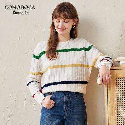 Komengboka Damen gestreifter Pullover aus 100 % Wolle