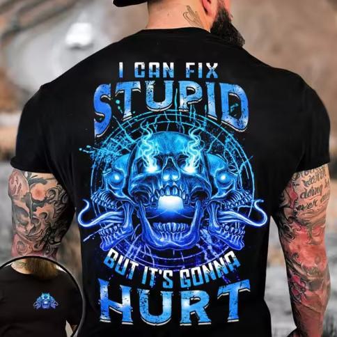 

2026 Summer New Design 2D Digital Printing Skull Pattern LooseFitting Mens Roundneck Shortsleeved Tshirt 4XL