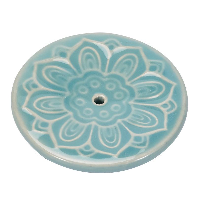 Celadon Lotus Bloom Incense Holder - Ceramic Flower Ornament for Home and Tea Ceremony