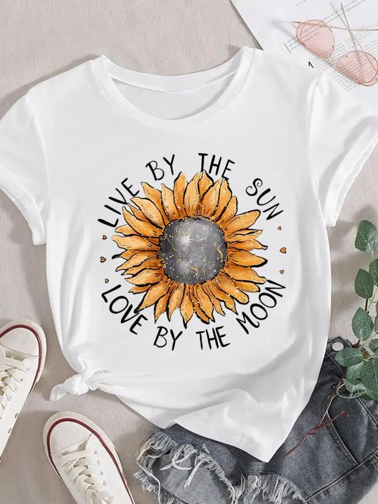 Mode T-Shirt Damen Weiblich Damen Kurzarm Kleidung 90er Trend Blume Süß Grafik T-Shirt Druck Oberteil Kleidung Tee