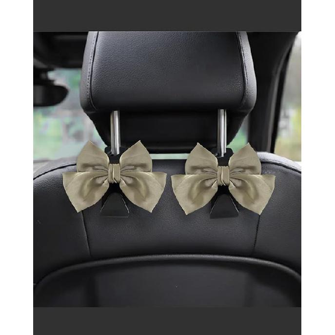 2 Pack Car Purse Hooks, Cute Bow Car Seat Headrest Hook Hanger For Purses And Bags.(White)